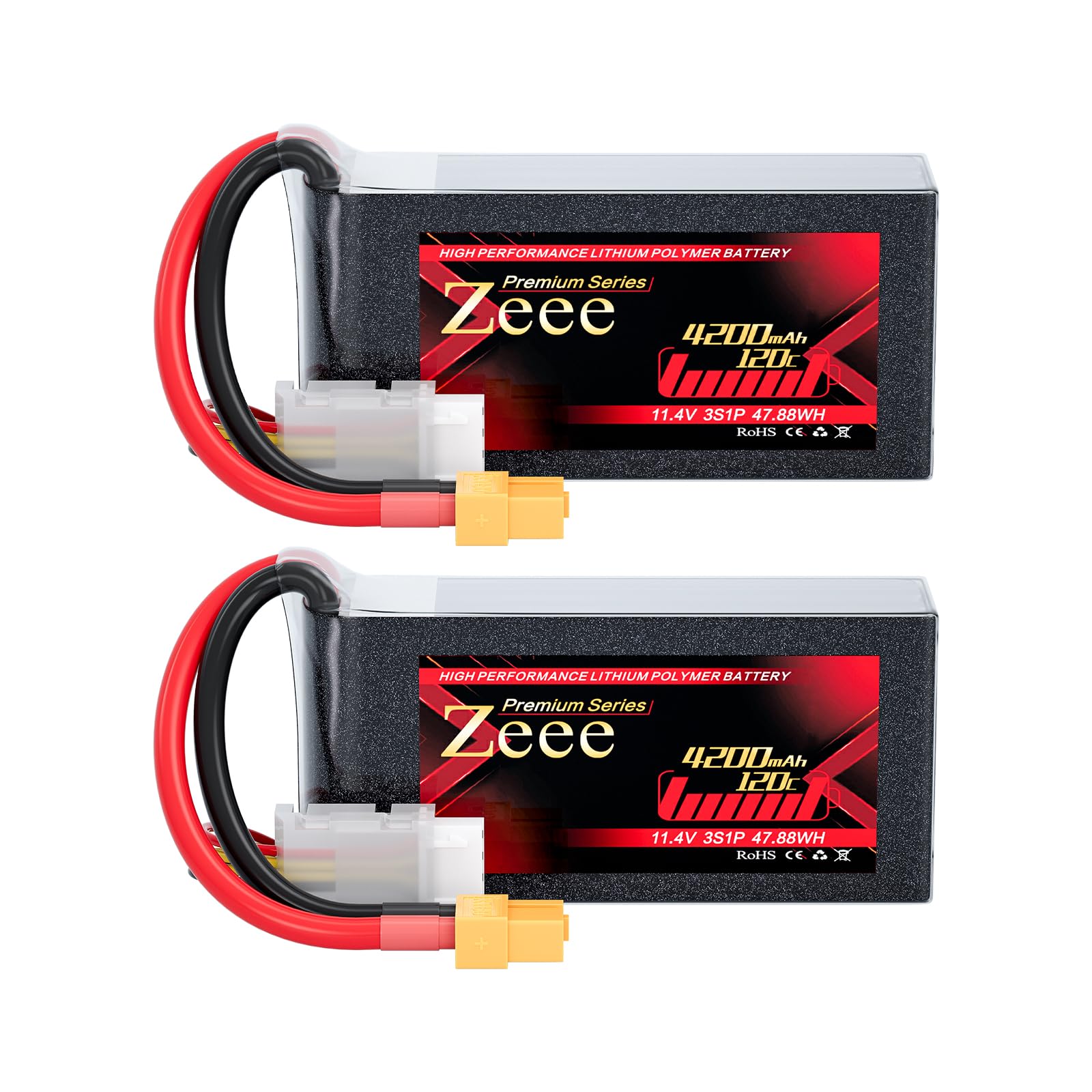 Zeee 3S Lipo Batteria Premium Serie 4200mAh 120C 11.4V Batteria Alta Tensione Corta con Spina XT60 Compatibile con Rock Crawler Elicottero Aeroplano Drone Boat Racing Modelli (2 Pezzi)