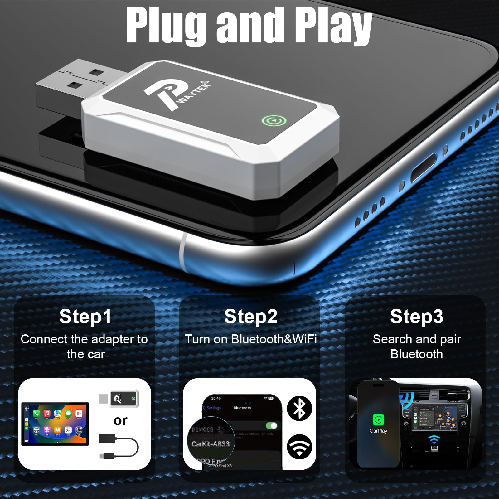 Adattatore Wireless CarPlay E Android 2 In 1 – Plug & Play WiFi 5 GHz Per Auto 2018+, Compatibile IPhone E Android