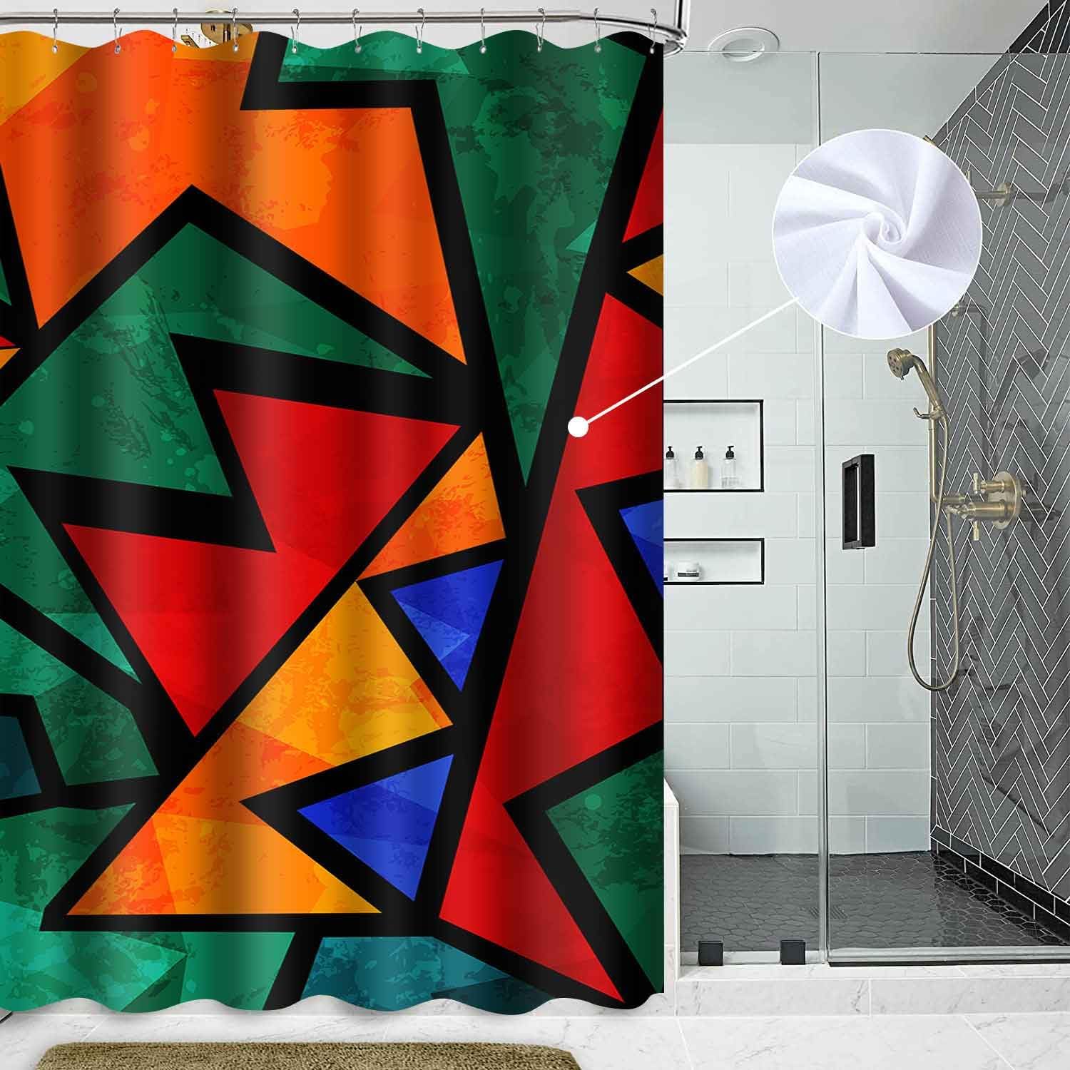 Abstract Colorful Rainbow Shower Curtain Modern Geometric Patterns Art Grid Design Print Home Bathroom Decor Bath Curtains, Square 72x72 Inch Washable Polyester Fabric with 12 PCS Hooks
