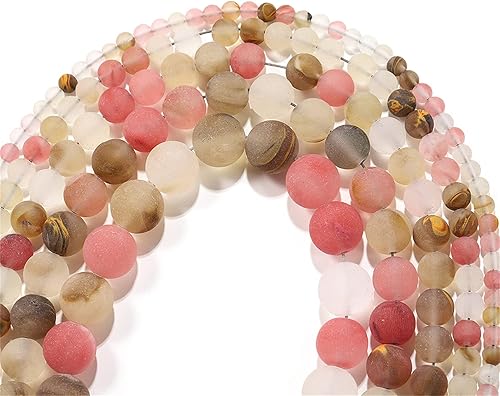 Miniatura 5 de Cuentas de piedra de sandía mate natural de 0.157 pulgadas (0.157 in) de jaspe esmerilado, cuentas redondas sueltas de piedras preciosas para
