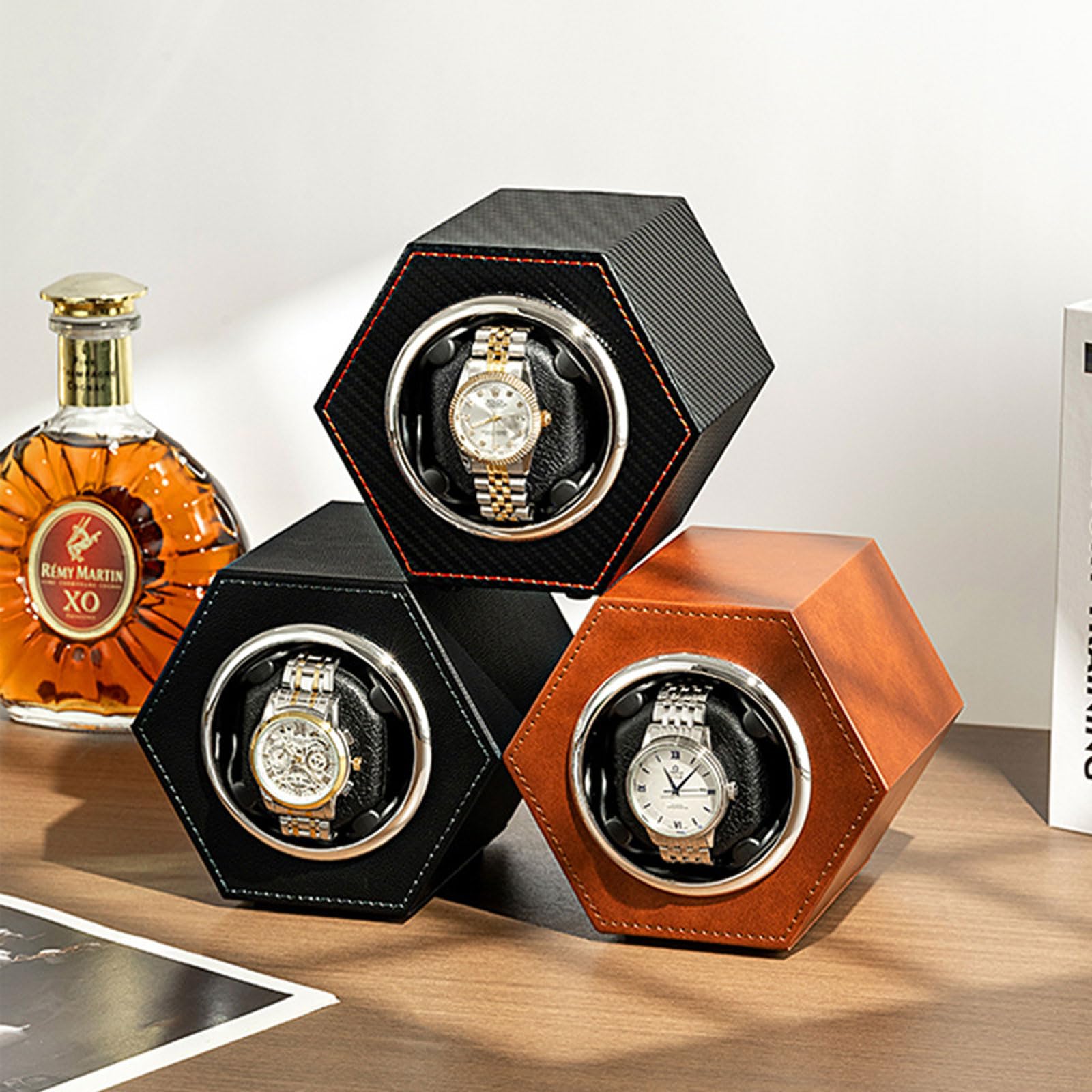 Caricatore Singolo per Orologi Automatici, 2 modalità rotanti, Carica Orologi in PU, Scatola per Orologi a Carica Automatica, Scatola per Esposizione Orologi, Ideale per uomin