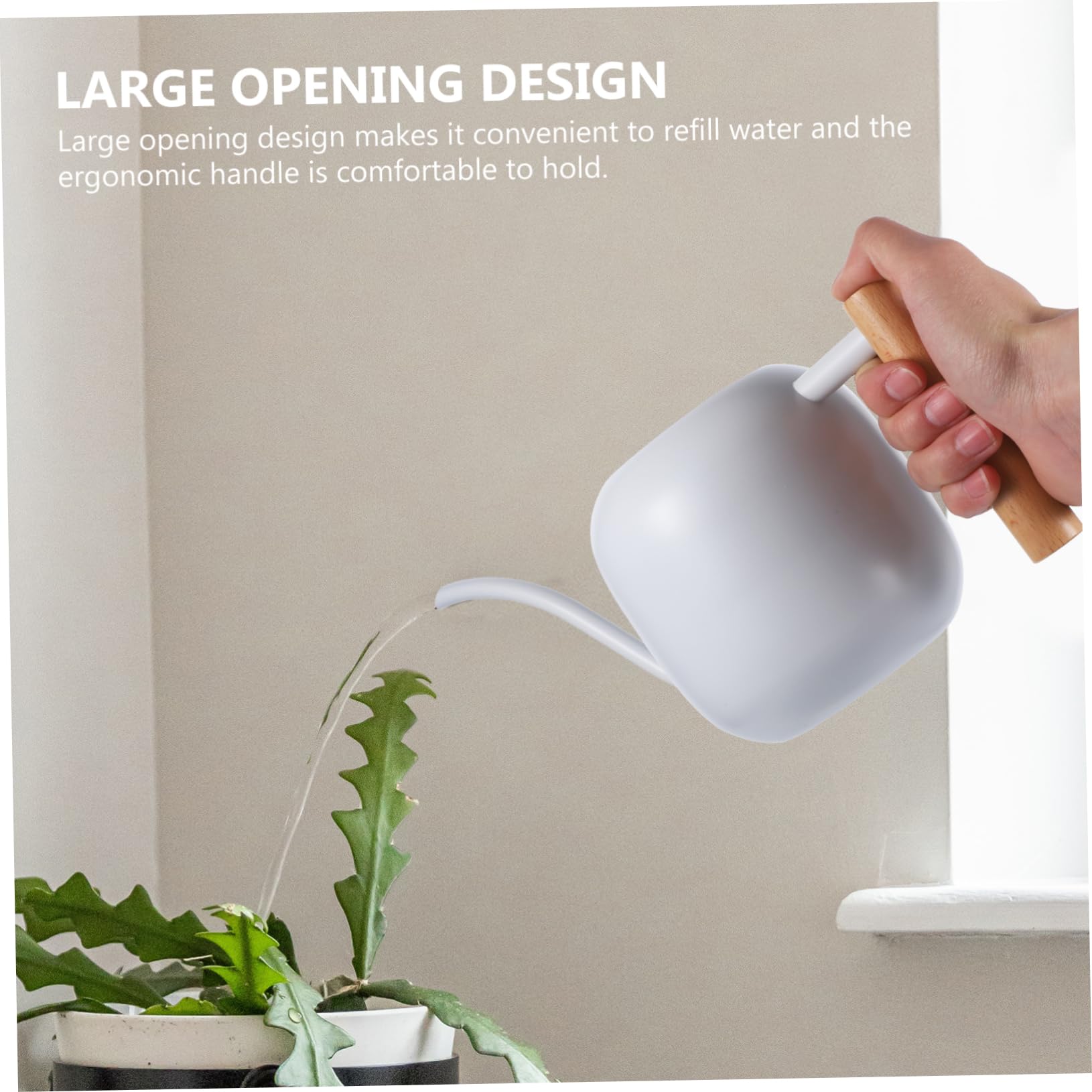 HANABASS Arrosoir à Long Bec 1,2 L Poignée en Bois en Acier Inoxydable pour Plantes D’intérieur et Fleurs, Usage Maison et Jardin