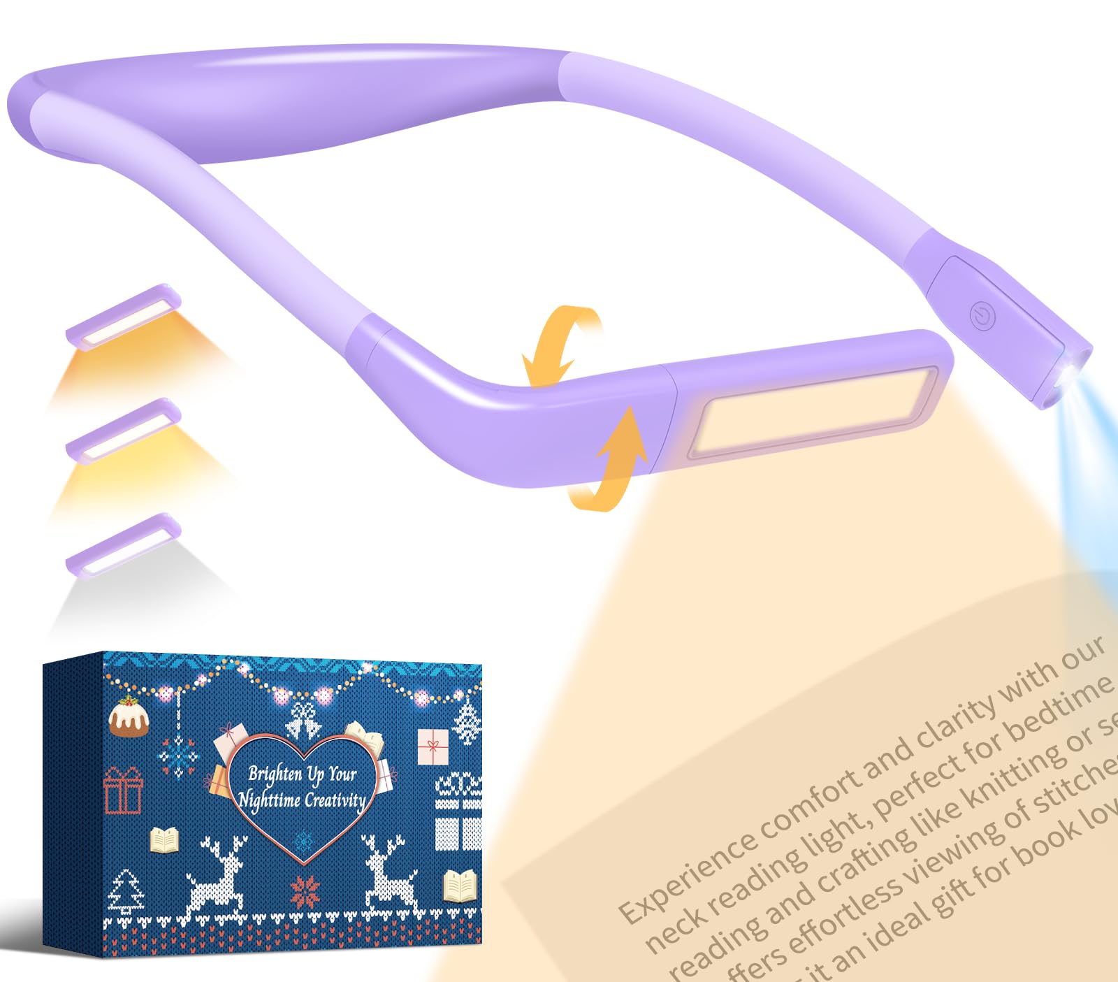 Purple Gifts for Women Book Light: Reading Lights for Books in Bed Book Lover Gifts for Mum Her Neck Light for Crafting Knitting Secret Santa Gifts for Women Stocking Fillers for Teenage Girls Gifts