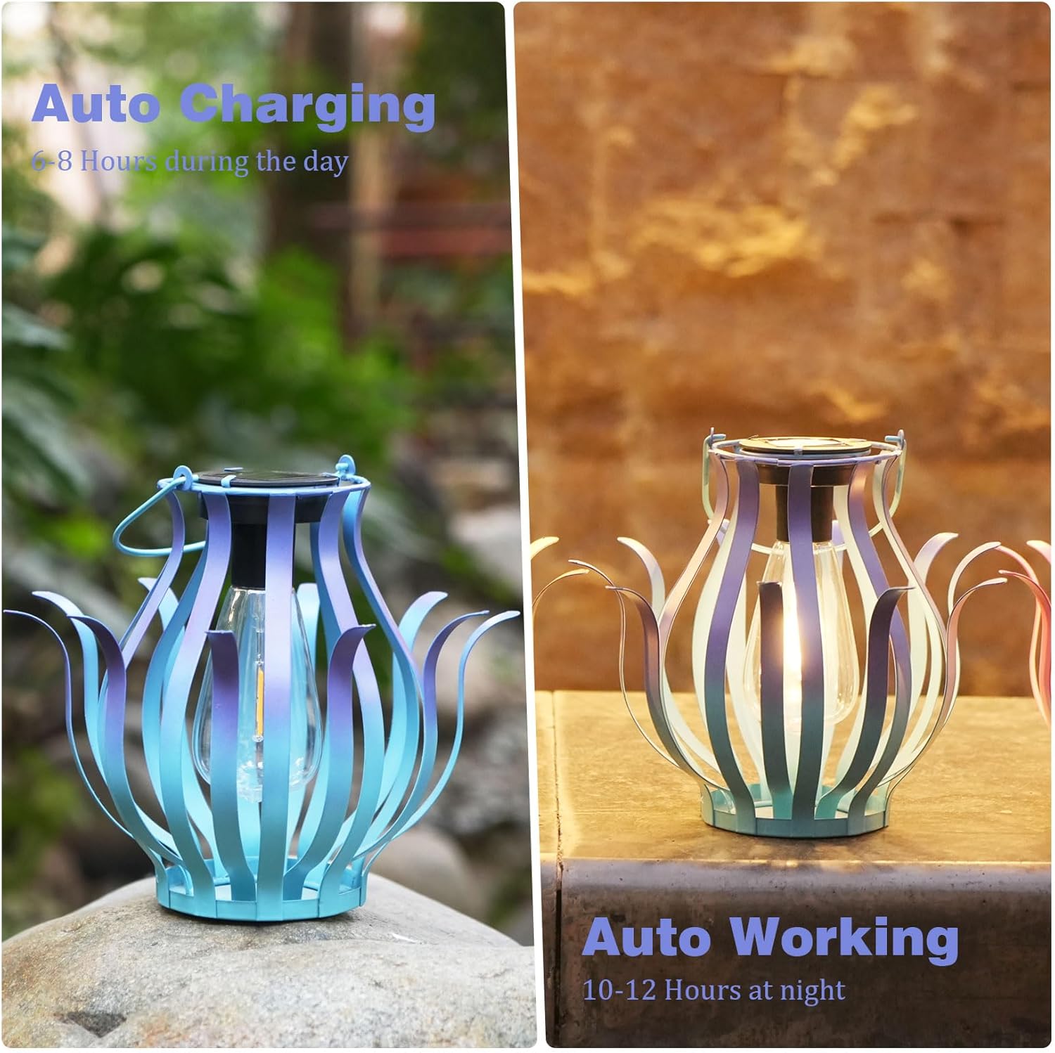 Solar Lanterns Outdoor Waterproof Hanging Lanterns as Birthdays Gifts for Women Mom Grandma Metal Garden Decor for Outside Solar Lights for Yard, Patio, Lawn, Porch, Backyard (Gradient Blue) - Image 3