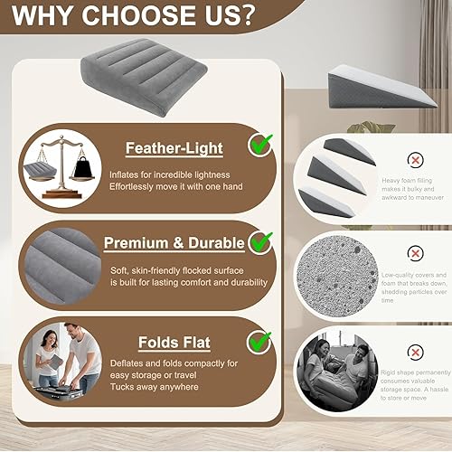 Miniatura 4 de TheClover Almohada inflable de cuña para dormir almohada inflable de cuña para viajes, ligera, inflada y desinflada rápida, soporte cómodo para
