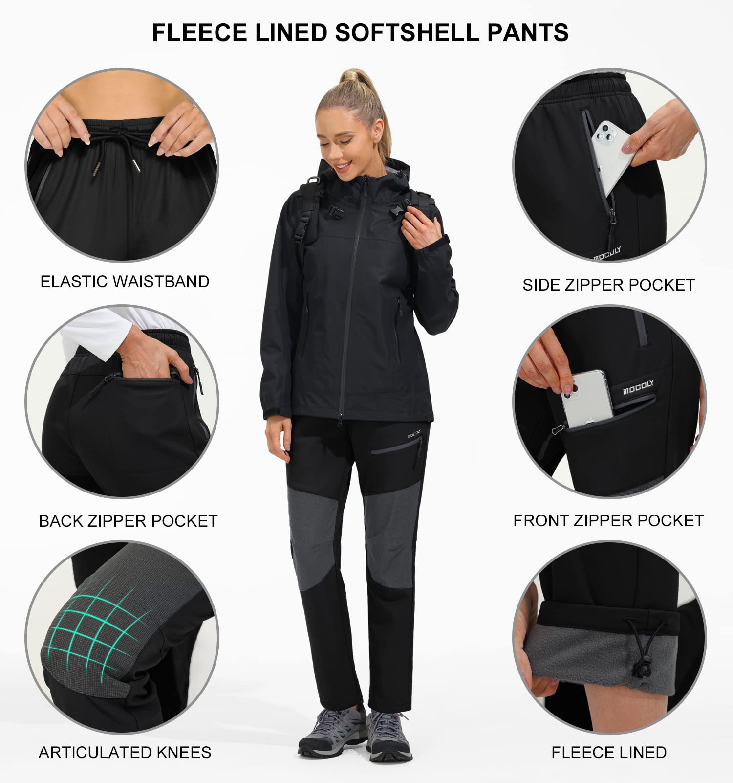 MOCOLY Pantaloni Trekking Donna Pantaloni Sci Invernali Impermeabili Felpati Termici Softshell Pantaloni Tuta Larghi Pantaloni Sportivi da Cargo per Montagna e Sport Outdoor Lavoro