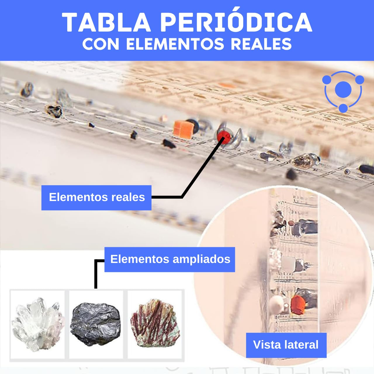 Tavola Periodica con Elementi Reali (40,6 x 30,5 x 7) - Tavola Acrilica Moderna in Resina con 118 Elementi - Poster 3D in Metacrilato Educativo - Regalo di Chimica per Studenti, Insegnanti, Classi