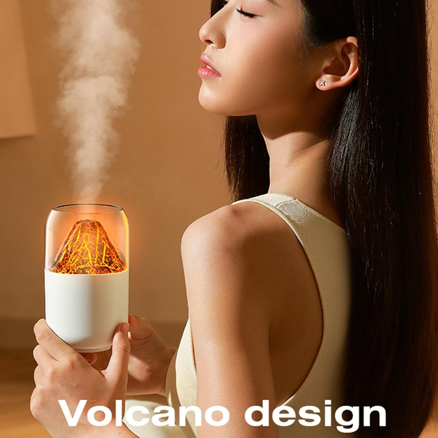 Inditradition plastic Volcano Shape Humidifier for Room Moisture|Ultrasonic Essential Oil Aroma Diffuser for Home (with Multi-Colour LED, 6 Inches Long, 300ml Tank) - White 1