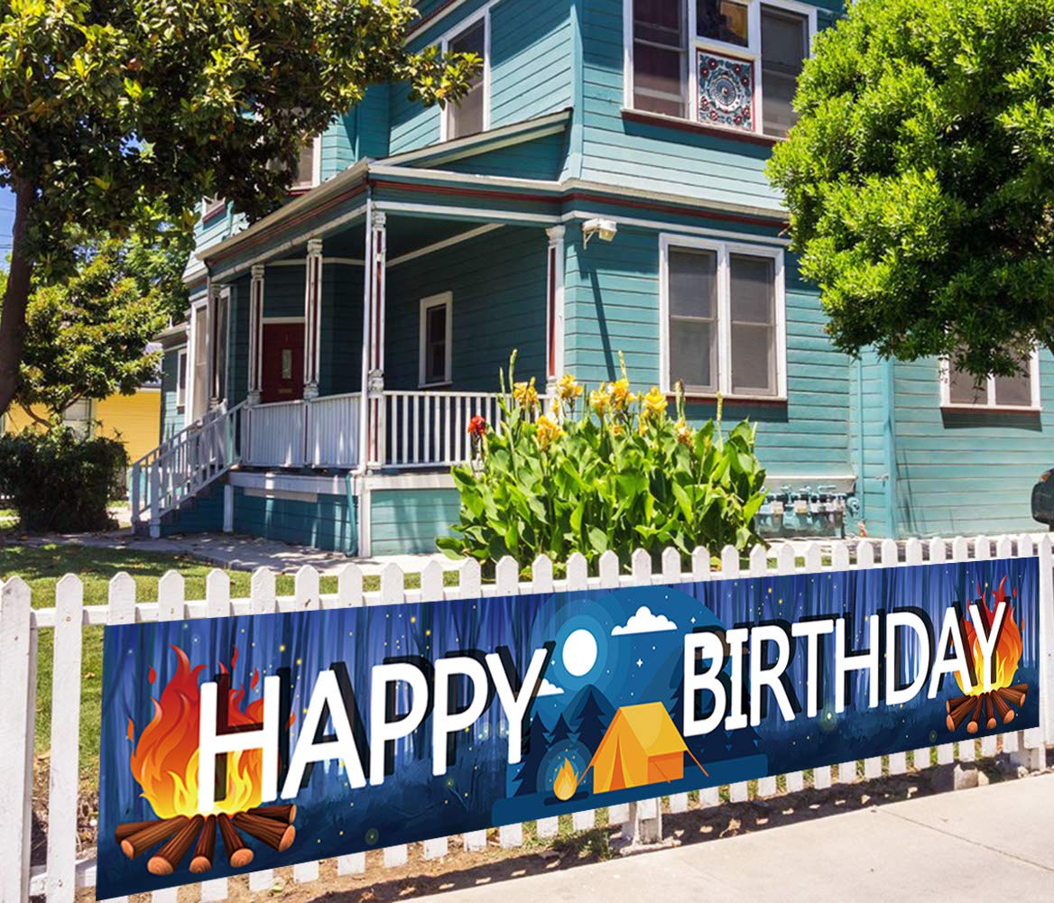 Camping Theme Happy Birthday Banner – Happy Camper Party Decor For Indoor/Outdoor