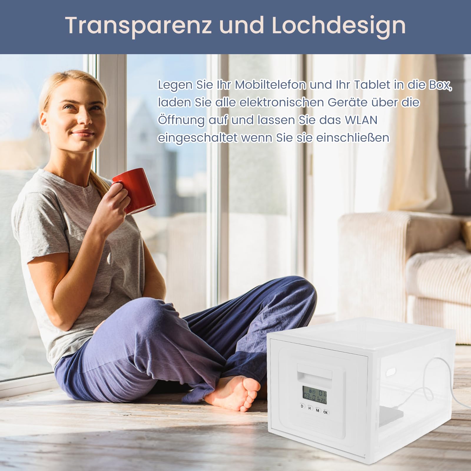 Handy Safe mit Zeitschloss,Safe Timed Lock Box,Premium Abschließbare Aufbewahrungsbox mit 2 Arbeitsmodus für Lebensmittel, Medikamente & Sicherheit im Haushalt,30.3 x 23.6 x 19.3 cm