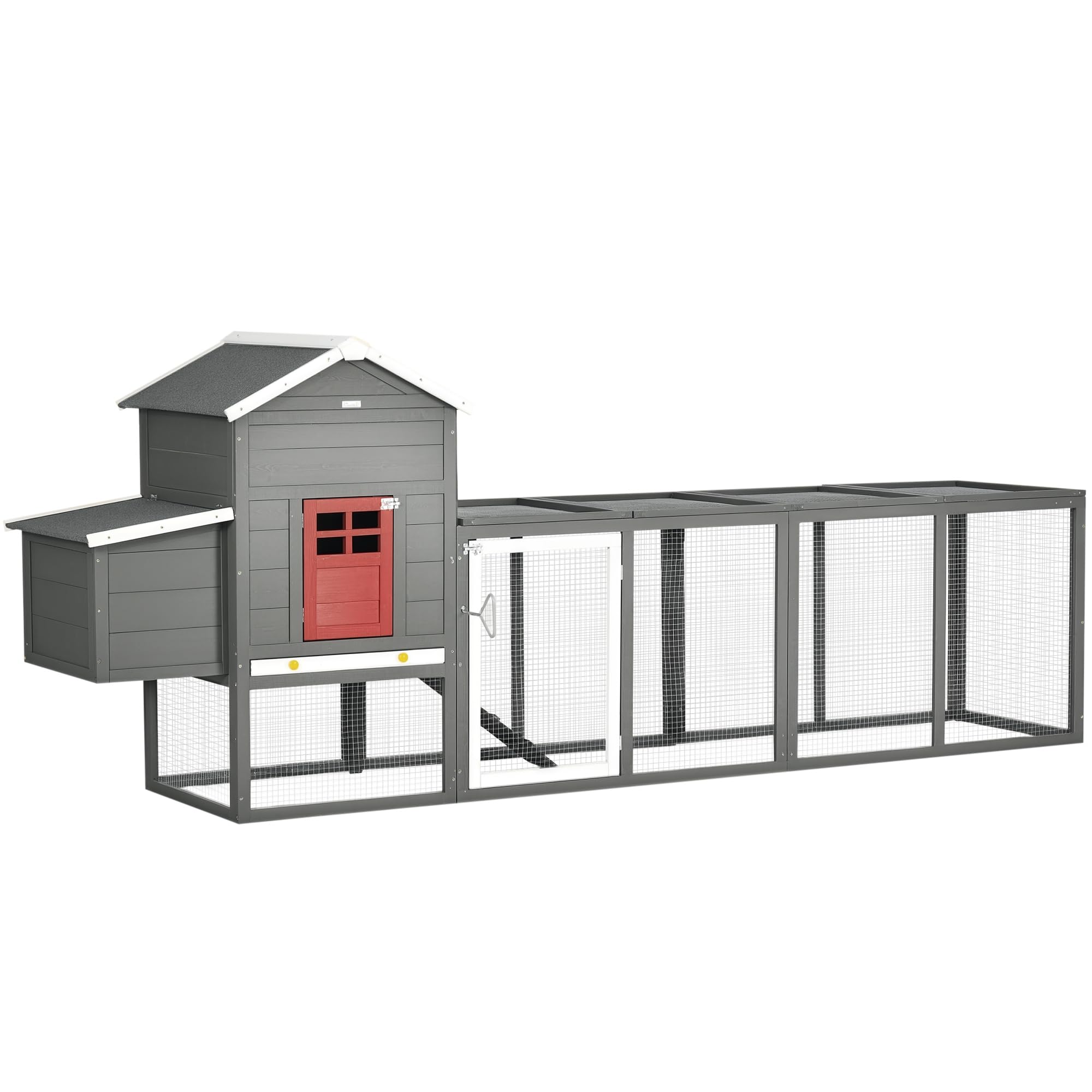 PawHut 118" Pollaio XXL con tetto in asfalto per 3-6 galline Grigio | Recinto in legno per galline, vassoio estraibile, nido, pollaio
