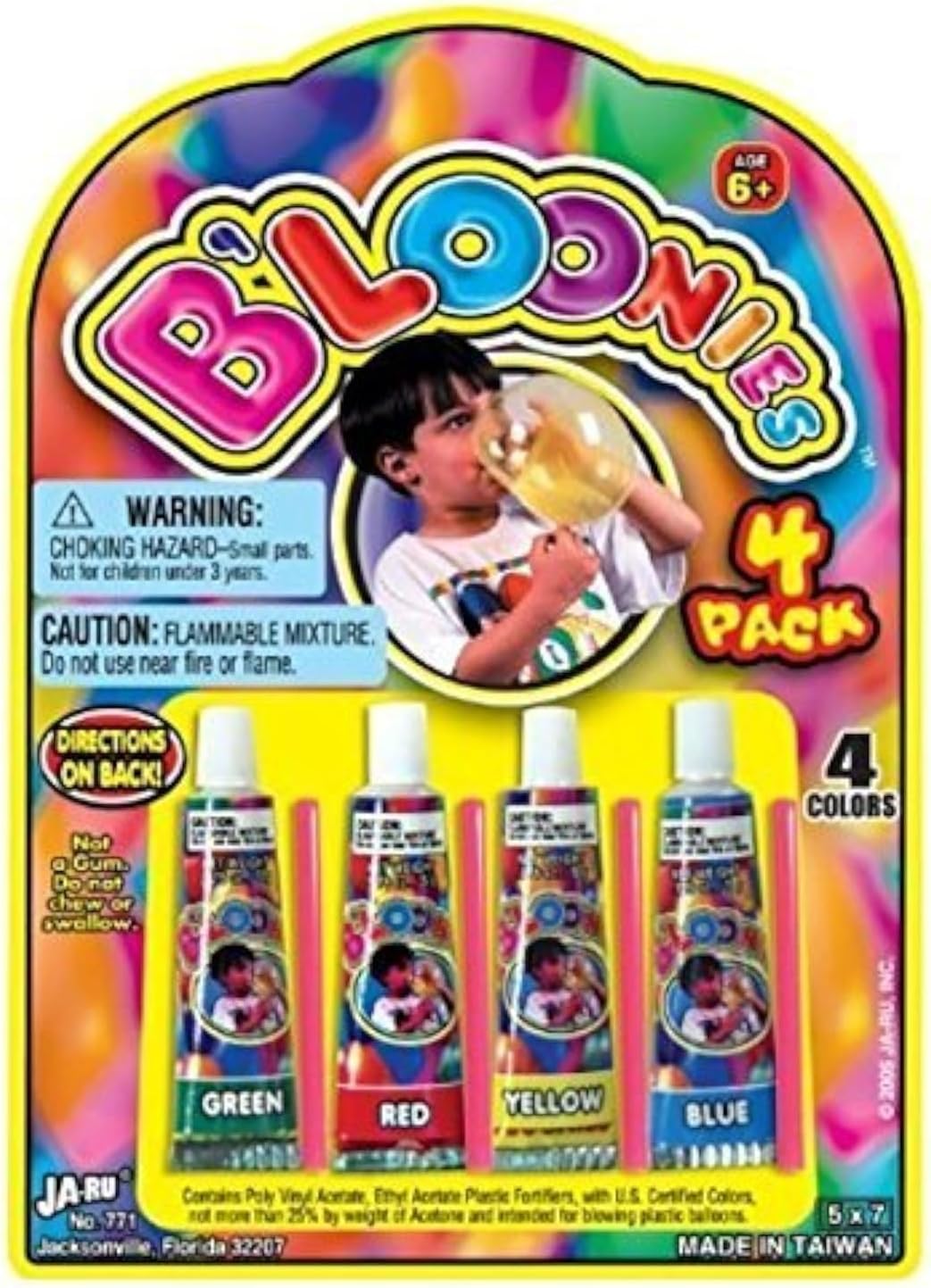 JA-RU B’loonies Plastic Balloons Variety 4 (4 Tubes in 1 Pack) Great Original Bloonies Bubble Making Toy Classic Retro Toys FOK Kids and Adults. Fidget Toy Party Favor for Kids Birthdays. 771-1C