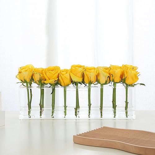 Miniatura 5 de WORHE Florero de acrílico rectangular floral para mesa de comedor de 16.5 pulgadas de largo, jarrón rectangular decorativo transparente para