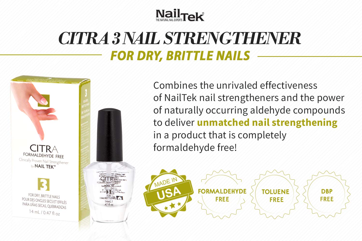 Nail Tek CITRA 3 Nail Strengthener For Dry, Brittle Nails, Strengthens