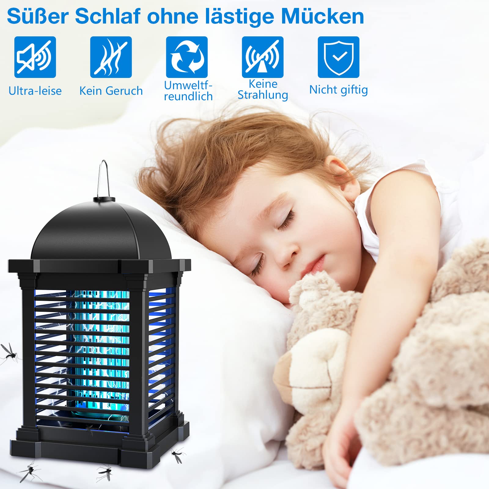 PALONE Insektenvernichter Elektrisch 20W 4300V für den Innen- und Außenbereich, Stark Elektrischer Mückenlampe mit UV Licht, Leistungsstark, Insektenfliegenfalle für Zuhause, Hinterhof, Terrasse