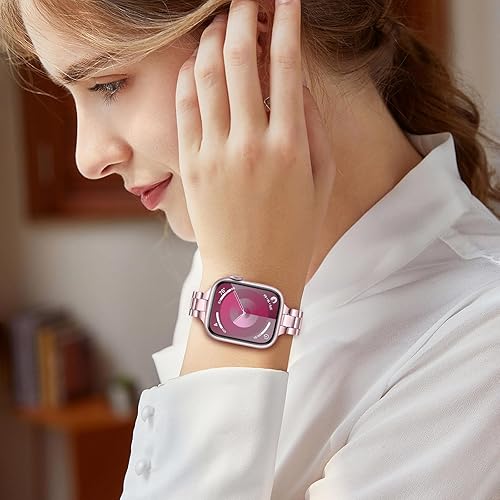 Miniatura 2 de TRUMiRR Correa para Apple Watch Series 9 8 7 Starlight para mujer, correa de reloj delgada de acero inoxidable de repuesto para iWatch SE Series 9 8