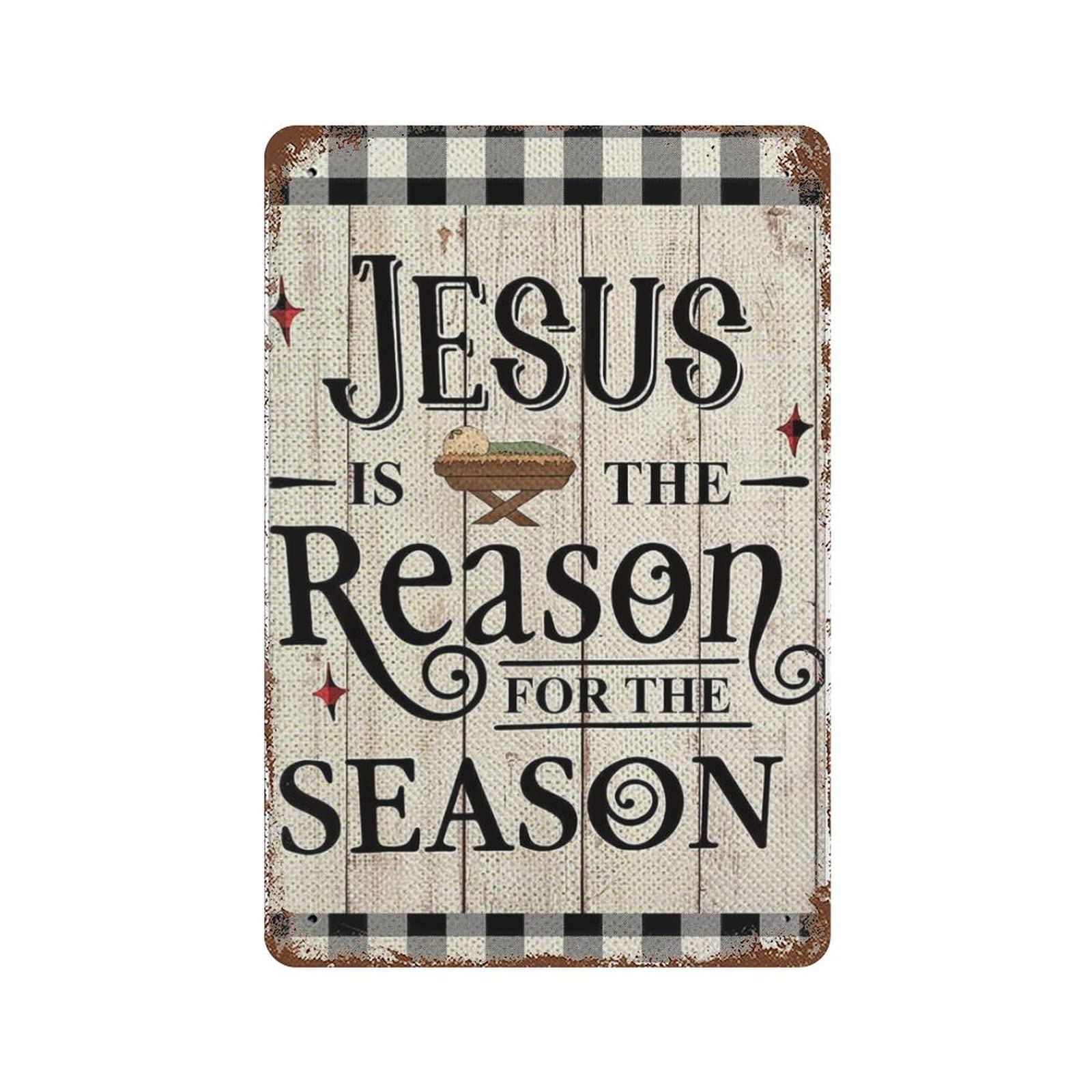 AOOEDM Jesus Is The Reason For The Season Tin Metal Sign Wall Decor Funny Inspirational Quote Wall Art Sign Vintage Tin Signs For Home Coffee Bar Man Cave Sign Pub Poster