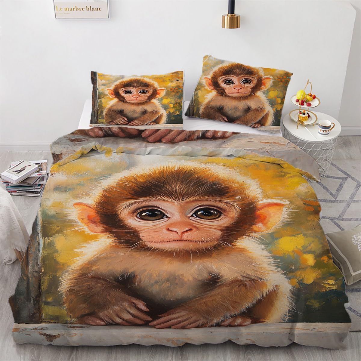 NDXRWDZR King Size Duvet Set Cute Monkey Duvet Cover with Zipper Closure Bedding Set for Aldults Kids Soft Hypoallergenic Microfiber Quilt Cover 230x220 cm + 2 Pillowcases 50x75 cm