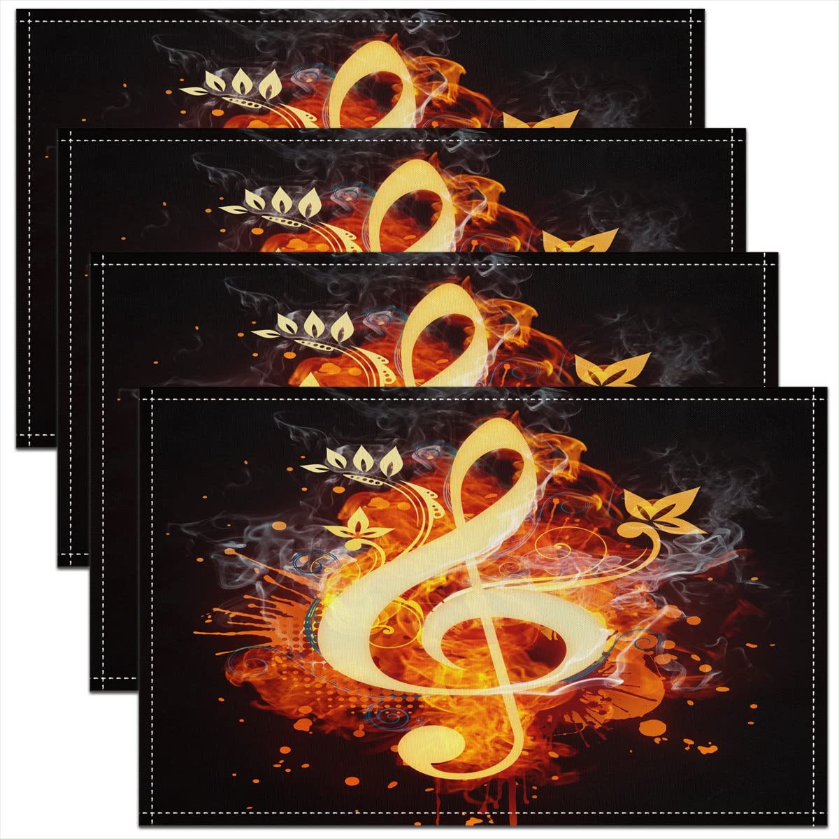Guitar Placemats Set of 4,Rock Music Table Place Mats, Musical Placemat for Kitchen Dining Table Indoor Outdoor,Guitar Instruments Flame Placemats 45x30cm
