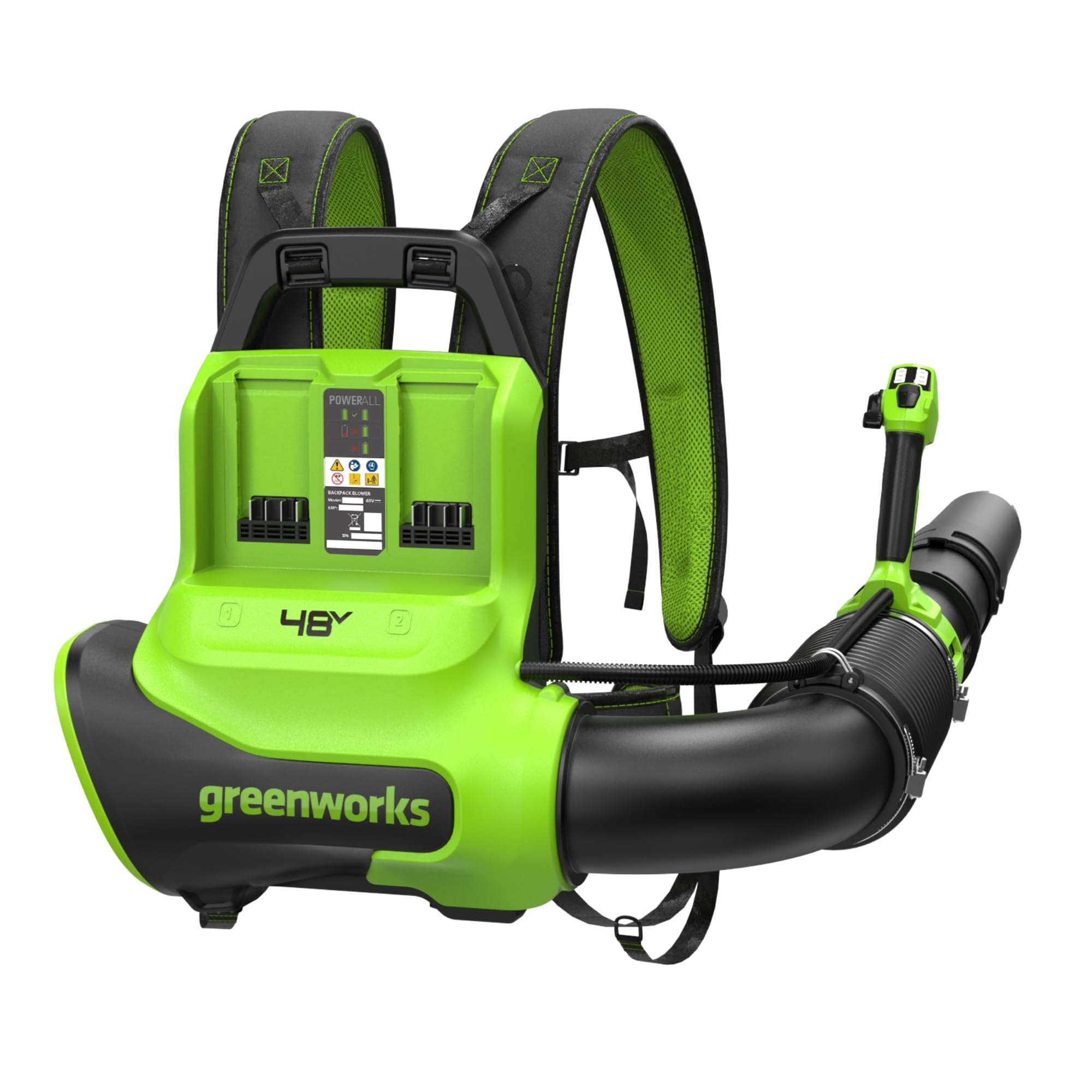 Greenworks Souffleur à Dos 48V (24V x 2), Moteur Brushless, 19,82 m³/Min, 297 km/h, Technologie QUIETFORCE – sans Batterie ni Chargeur BL48020A1
