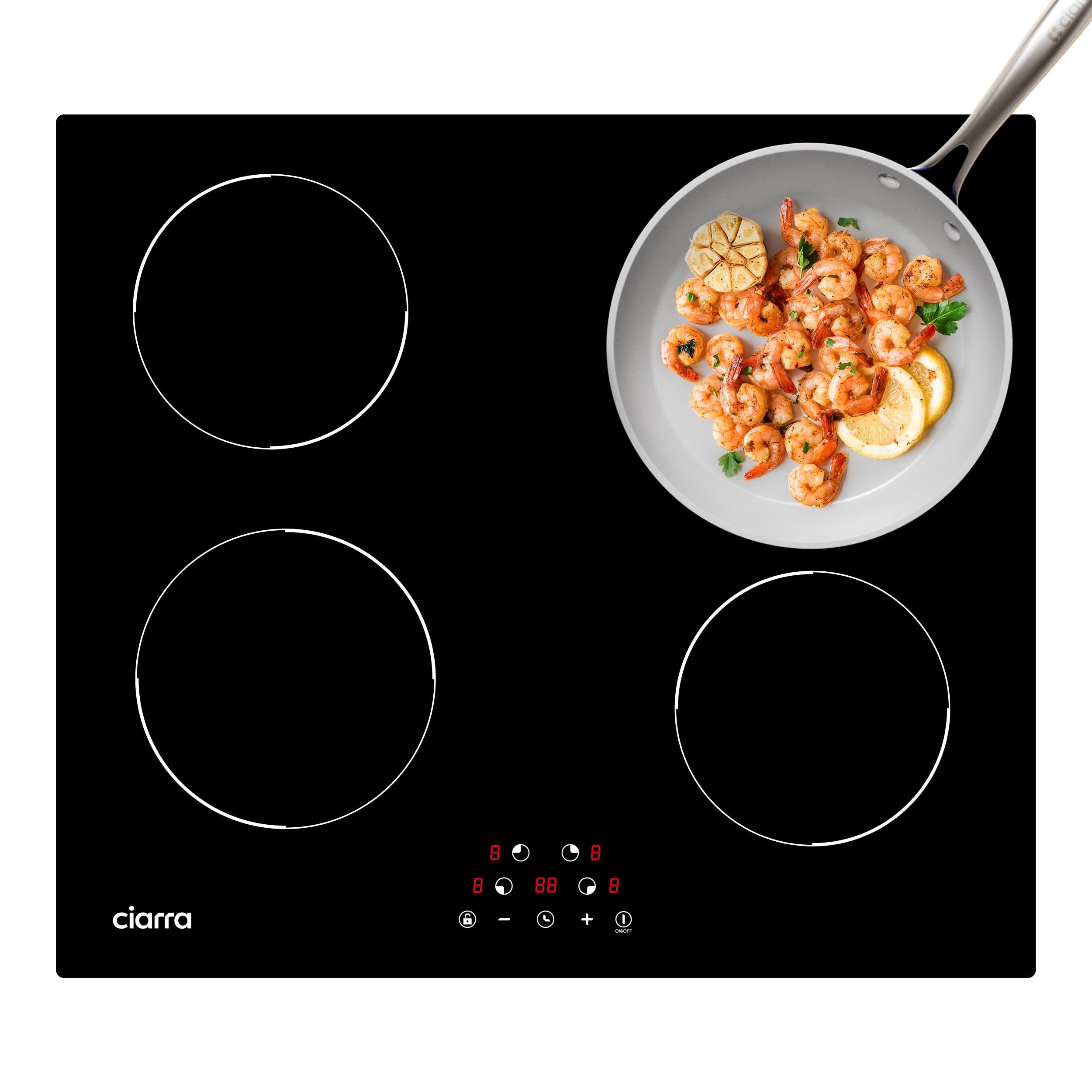 Ciarra Piano Induzione 4 Fuochi 60 cm Incasso | 6000W, Controllo Touch, 9 Livelli, Timer, Limitatore di Potenza, Facile Pulizia