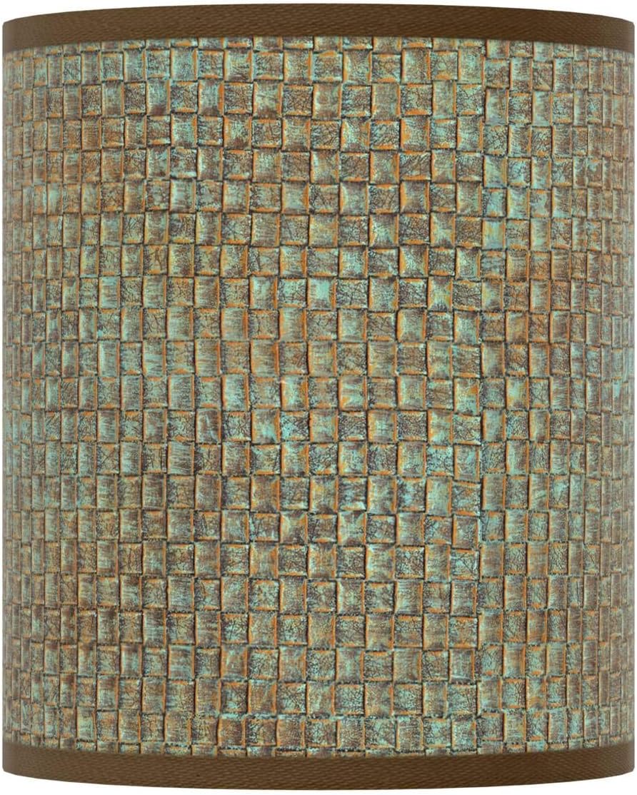 Cylinder Print Lamp Shade (Pre-Assembled) Interweave Patina Brown Medium 10" Top x 10" Bottom x 12" High Spider with Replacement Harp and Finial Fitting - Giclee Glow