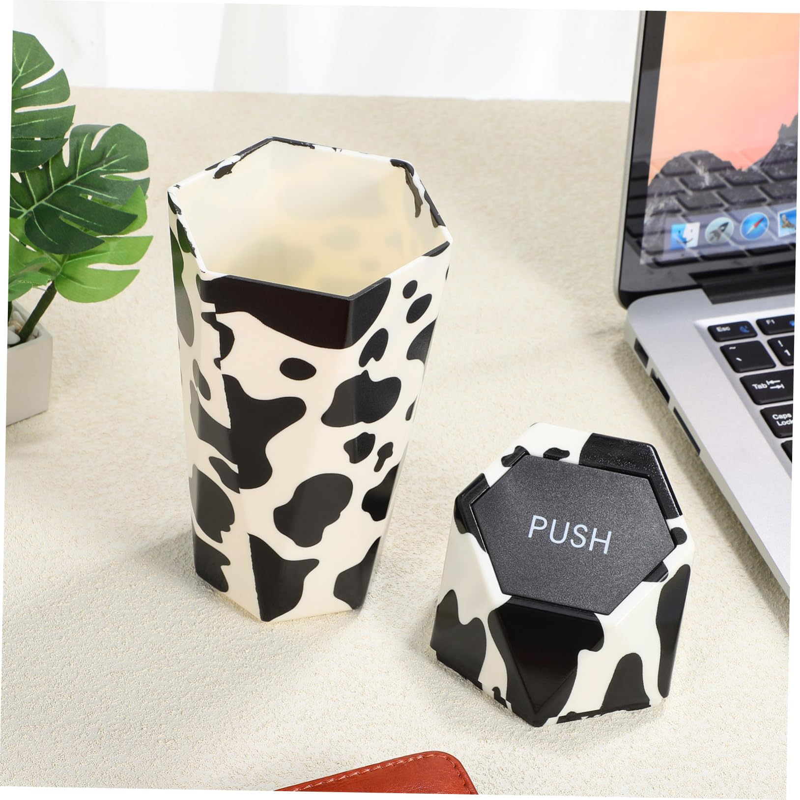 5pièces Mini Poubelle De Voiture Avec Couvercle Poubelle Automatique Compacte Design Tacheté De Pour Voiture Bureau Et Maison