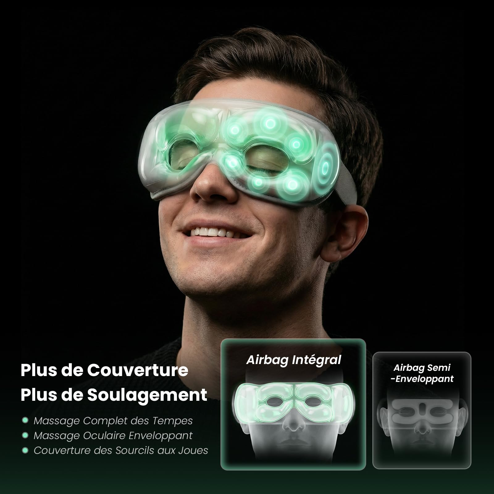 Bob and Brad Masque Massage Yeux, EyeOasis 3 Masseur Oculaire Chauffant avec Musique, Masque Gel Rafraîchissant, Migraine et Yeux Fatigués, Cadeau Fête des Pères Anniversaire Homme Femme