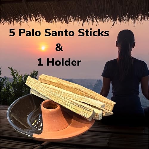 Miniatura 2 de Colección Premium - Soporte para palos de arcilla dos tonos negro y arcilla y 5 palitos de palos santo auténticos kit de purificación de meditación