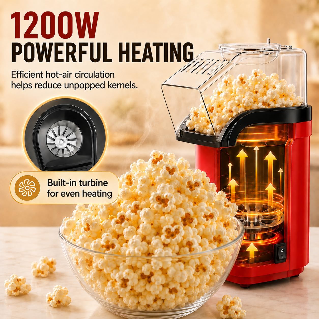 Hot Air Popper Popcorn Maker,1200W Electric Popcorn Machine