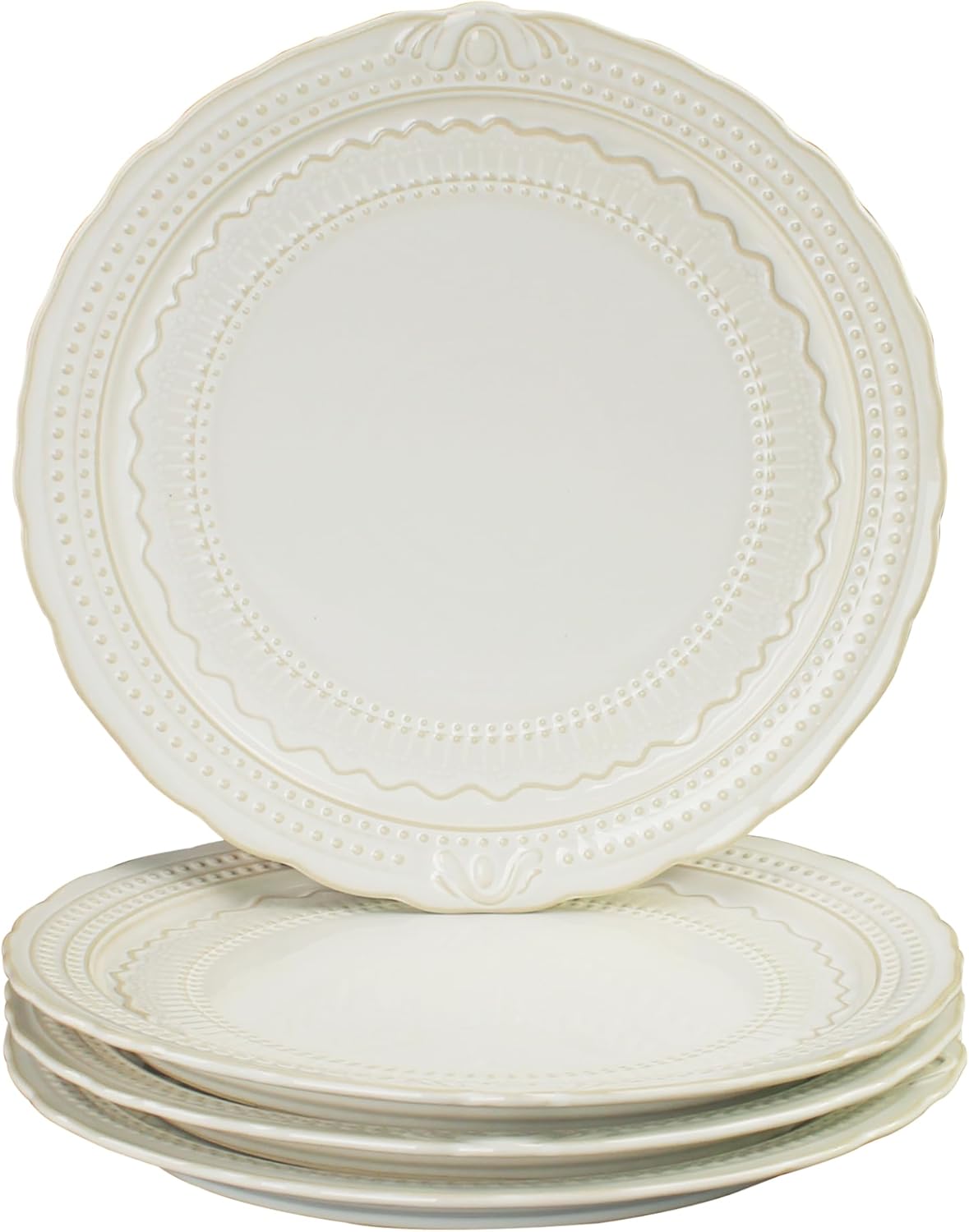 Ceramic dinner plate set (4 pieces), ceramic dinner plates, embossed salad plates, Kitchen Porcelain Serving Dishes, microwave/oven/dishwasher safe, scratch-resistant.