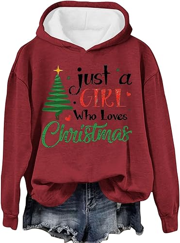 Miniatura 4 de YUHGODO Sudaderas con estampado de letras para mujer, con texto en inglés "Just A Girl Who Loves Christmas", suéter de manga larga para vacaciones