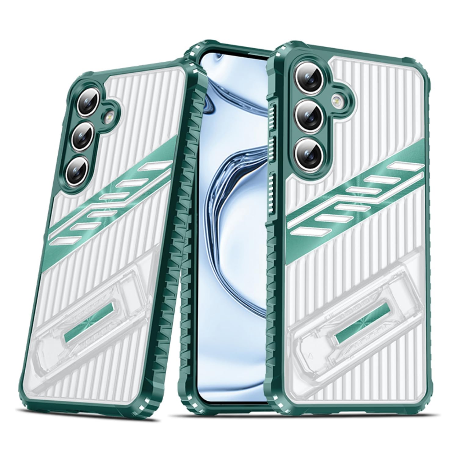 SORAKA Case for Samsung Galaxy S25 Plus with Stand Transparent Hard PC and Flexible Non-Slip Textured TPU Dual Layer Shockproof Cover