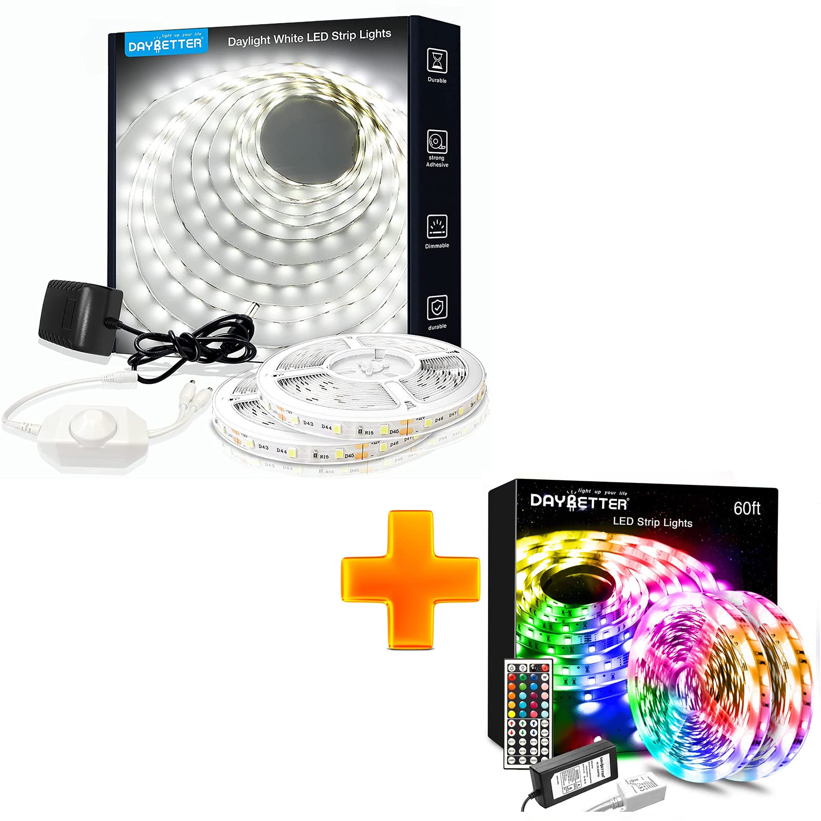 Amazon.com: DAYBETTER Led Lights Color Changing Led Strip Lights with  Remote Controller 60ft and White LED Strip Light 40ft : Tools & Home  Improvement