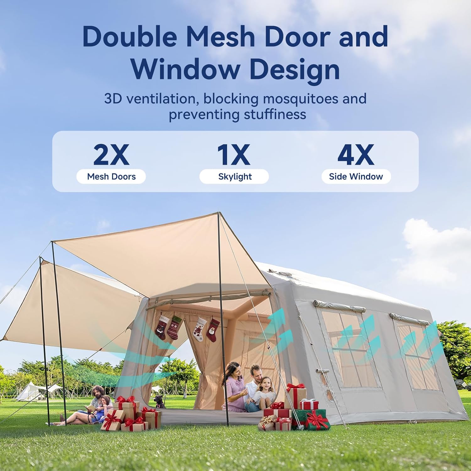 Inflatable Blow Up Tents for Camping,Waterproof Oxford Hot Tent with Manual Pump,Spacious Easy Setup Inflatable Camping Air Tent for Family Glamping 8/10/12 People