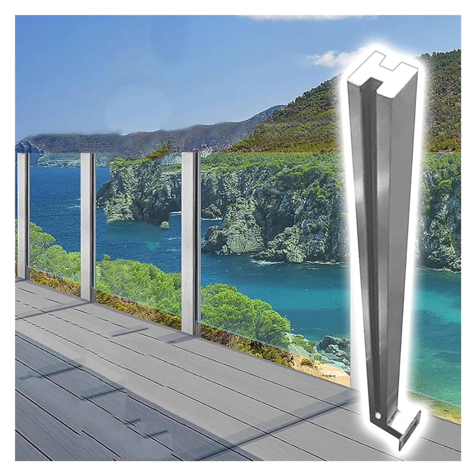 Poteau de garde-corps en verre inox pour escalier intérieur et balcon