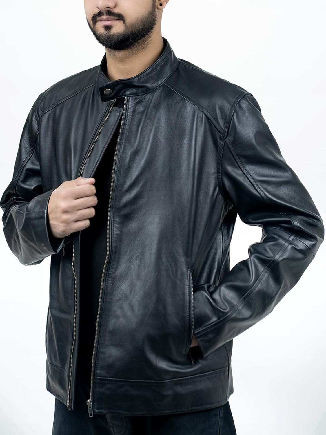 Mens Black Leather Jacket - Real Lambskin Black Leather Jacket For Mens - Image 4