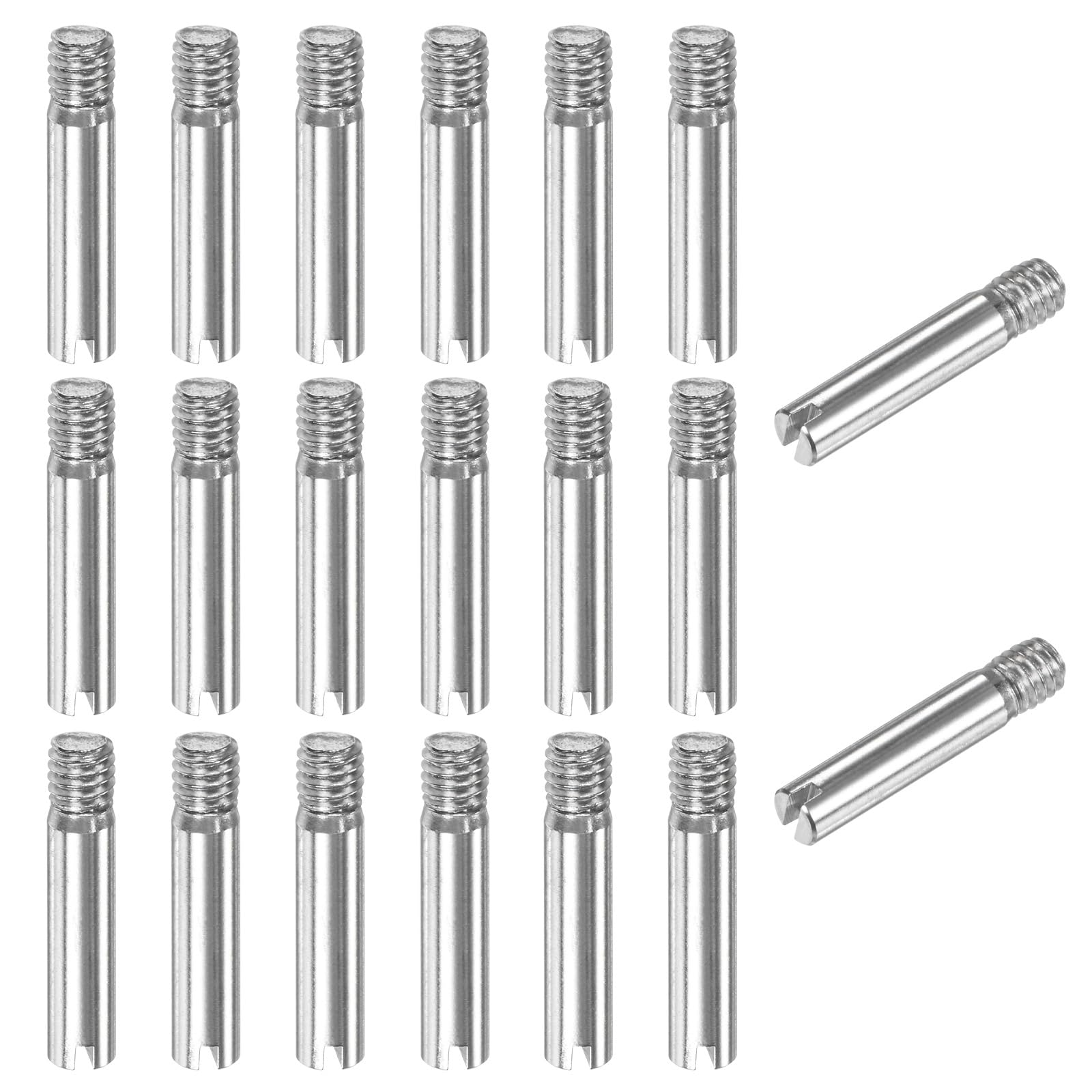 20-Pack M4 x 20mm Slotted Cylindrical Pin Dowel, 304 Stainless Steel External Thread Locating Dowel Parallel Pins for Metal Devices/Wooden Projects [Silver Tone]