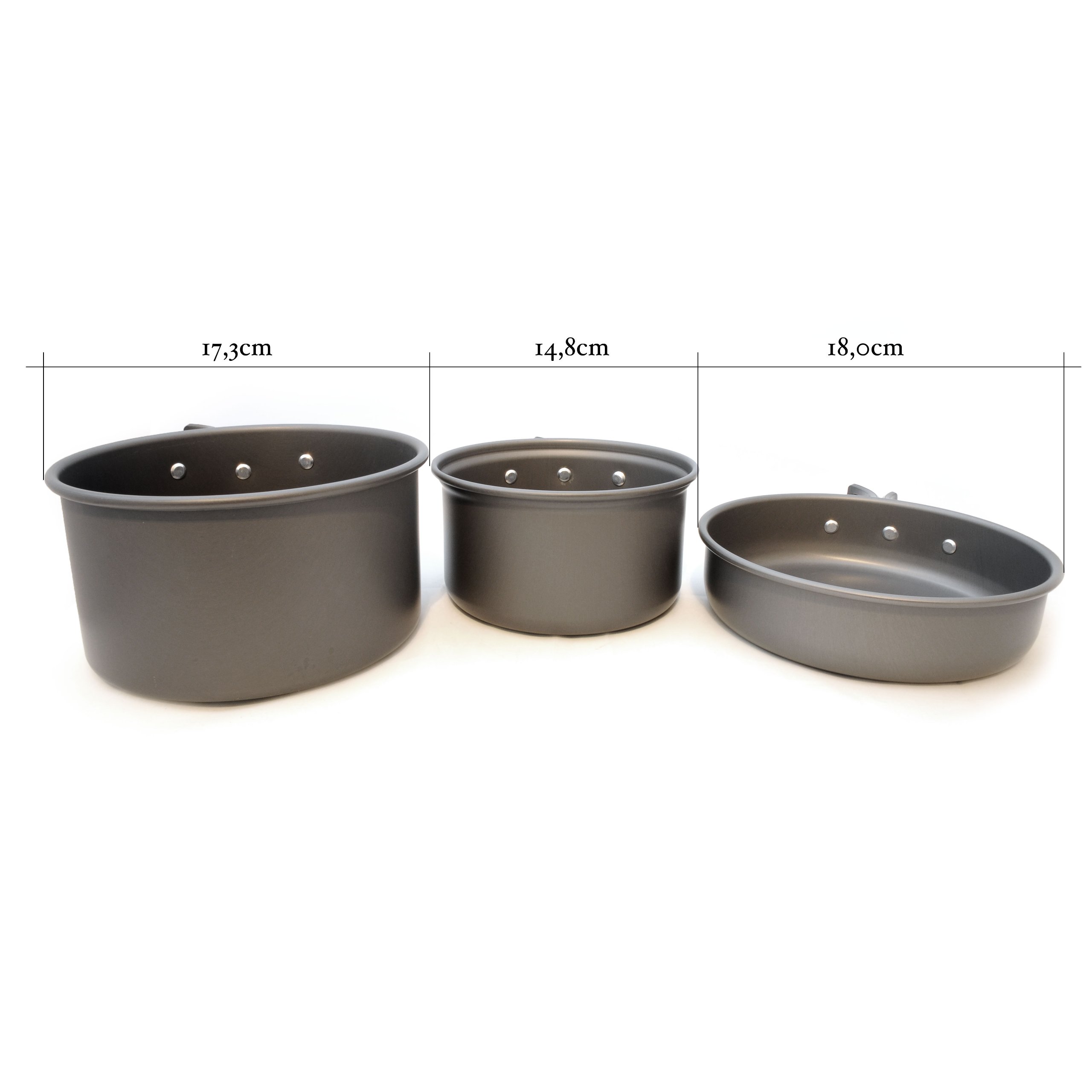 Ganzoo set pentole e padella da campeggio 12 pezzi in alluminio anodizzato leggero, antiruggine e antiaderente, Anthrazit, 2 pentole 1,5 l e 1 l con coperchi, padella 180 mm, dimensioni 180x180x100 mm