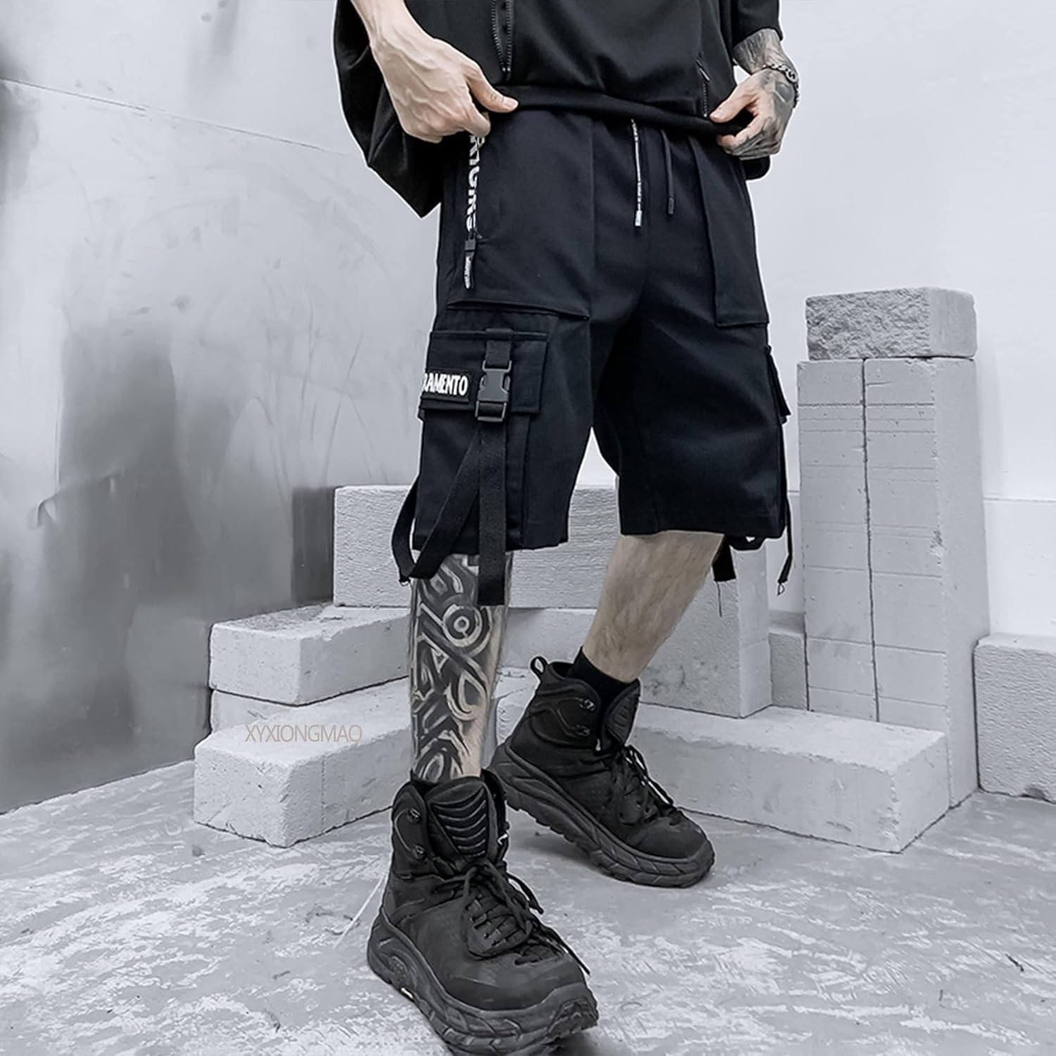 XYXIONGMAO Men's Joggers Techwear Black Hip Hop Cargo Shorts Streetwear Sweatpants Cargo Pants for Men - Image 2