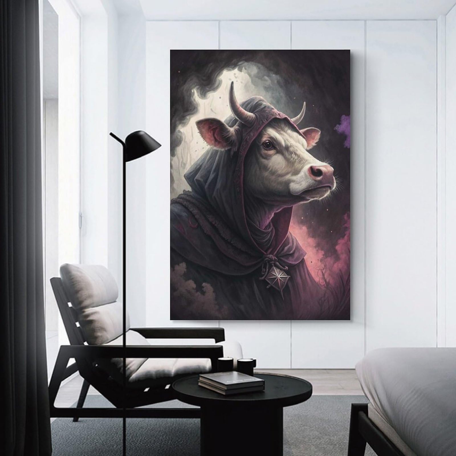Junmoney Mysterious Cow Wizard Home Decor Wall Art, 12x18inch(30x45cm), for Living Room, Bedroom Or Home Office, Home Decor Gift with Stylish Appeal