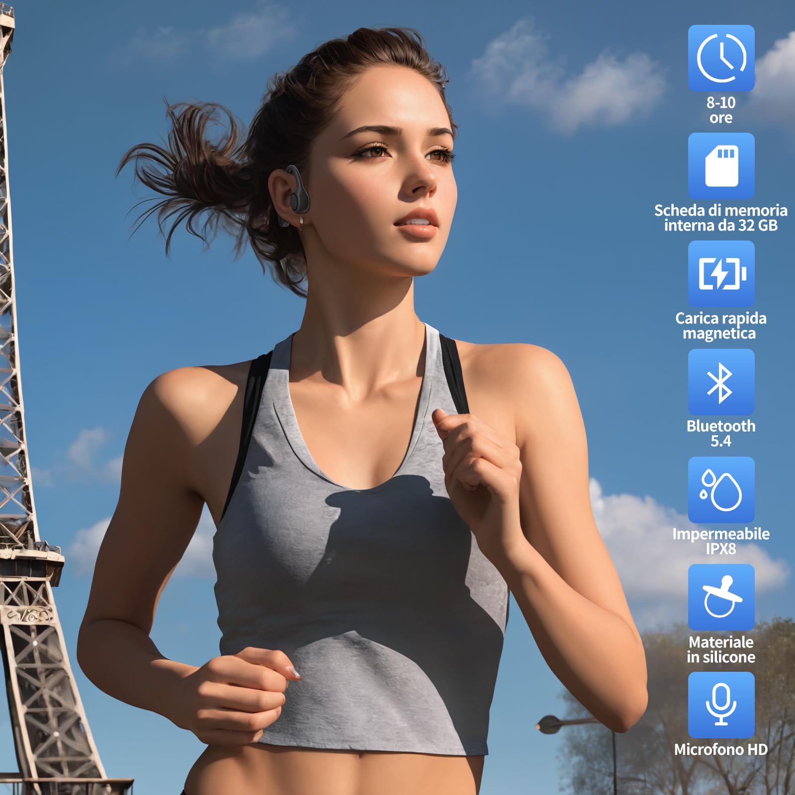 MANKIW Cuffie Nuoto, Auricolari Conduzione Ossea Bluetooth 5.4 IPX8 con Memoria da 32 GB e MP3 Player per Nuoto, Corsa
