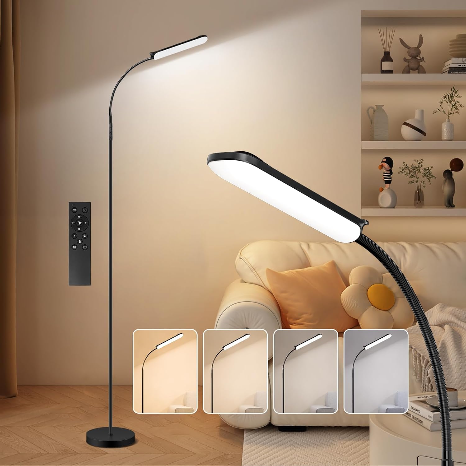 FRIDEKO HOME LED Floor Lamp 18W Dimmable Modern Reading Standing Lamp Flexible Gooseneck Lamps for Living Room Bedroom Office Sewing – Black
