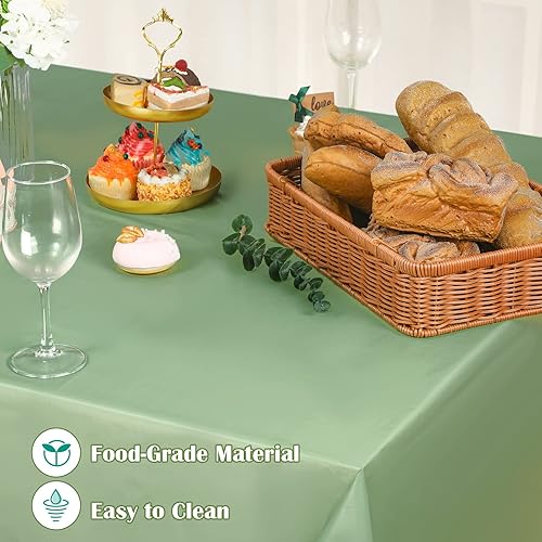 Miniatura 4 de Newwiee 9 manteles de plástico color salvia para mesas rectangulares verdes de 108 x 51 pulgadas, manteles rectangulares reutilizables