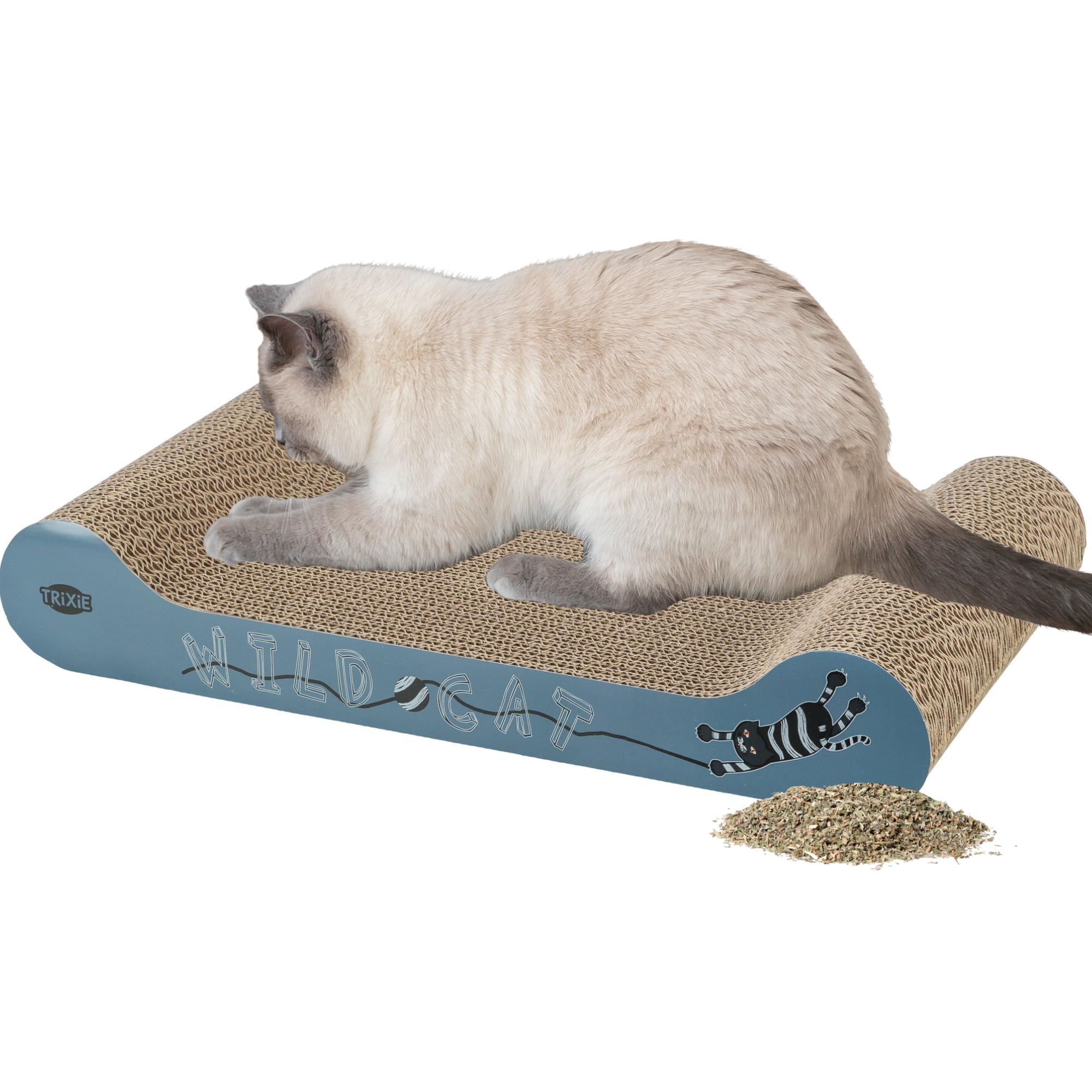 TRIXIE scratching board Wild Cat with catnip - for natural claw care - 41 × 7 × 24 cm - blue - 48000