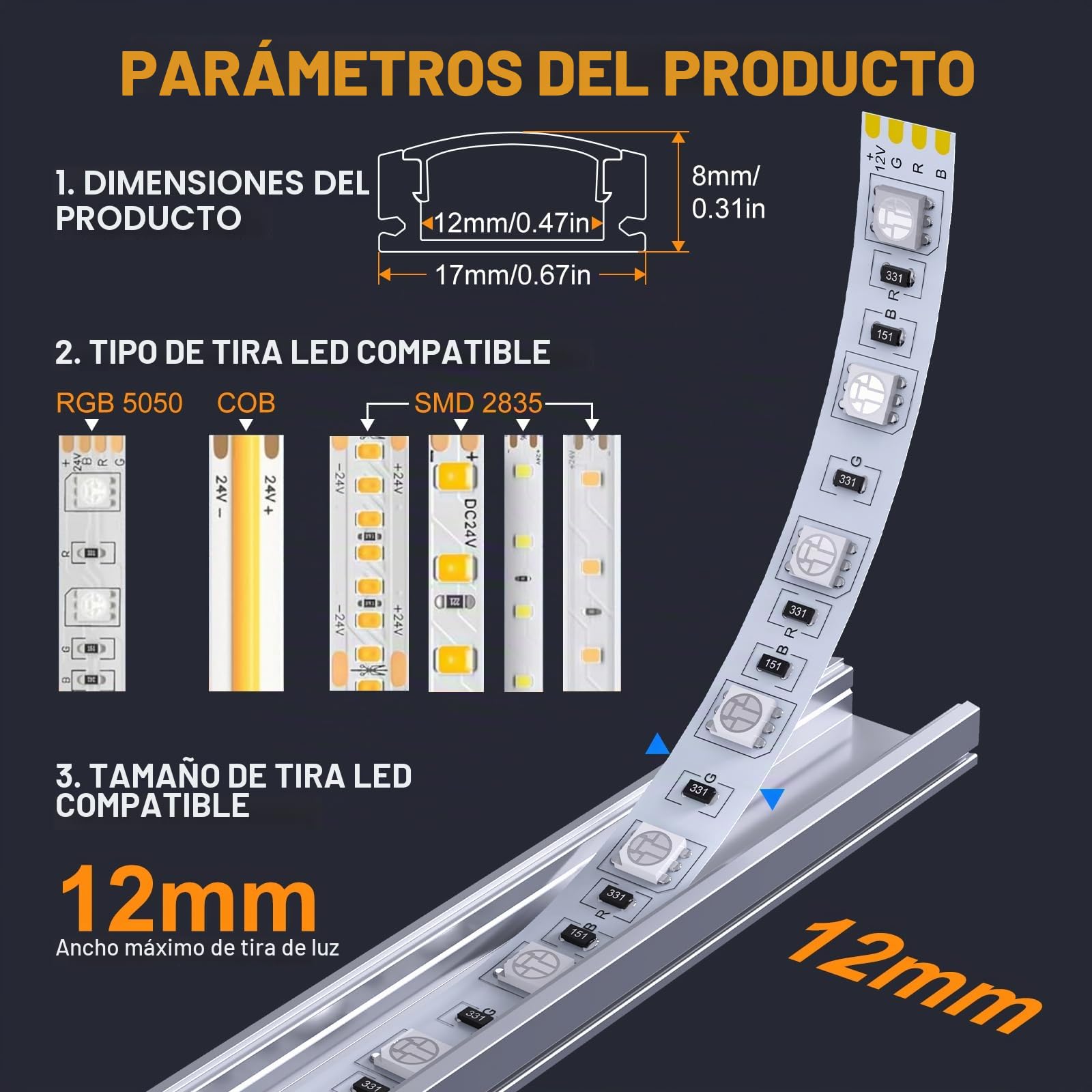 Chesbung Perfil Aluminio Tira LED, 1m Perfil de Aluminio para LED Forma de U, Canal de aluminio LED y Difusor, con Conector de Esquina, Adhesivo, Tapas finales, Clips de Montaje (6Pcs-1M-U)