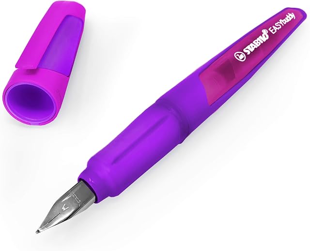 STABILO Easy Buddy Handwriting Fountain Pen with Refill  Medium Nib (M)  Pink and Purple Barrel  Blue Ink