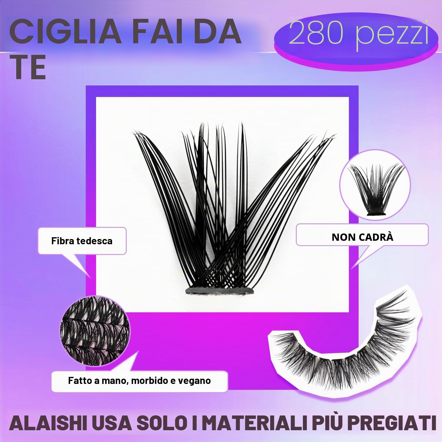 Ciuffetti Ciglia Finte Kit, 280 Extension Ciglia 9-16mm, 40D+50D Lash Cluster con Bond and Seal Pinzette er Uso Personale a Casa Ciglia a Grappolo Extension Ciglia Kit