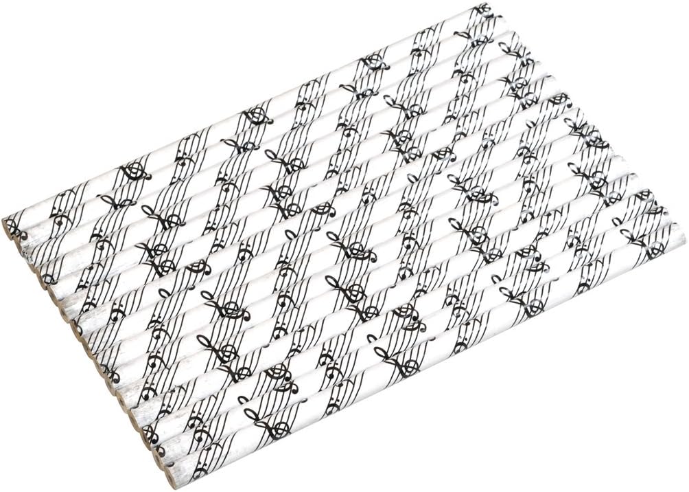 Pack of 15 x HB Pencils with Black and White Stave & Musical Notes Design