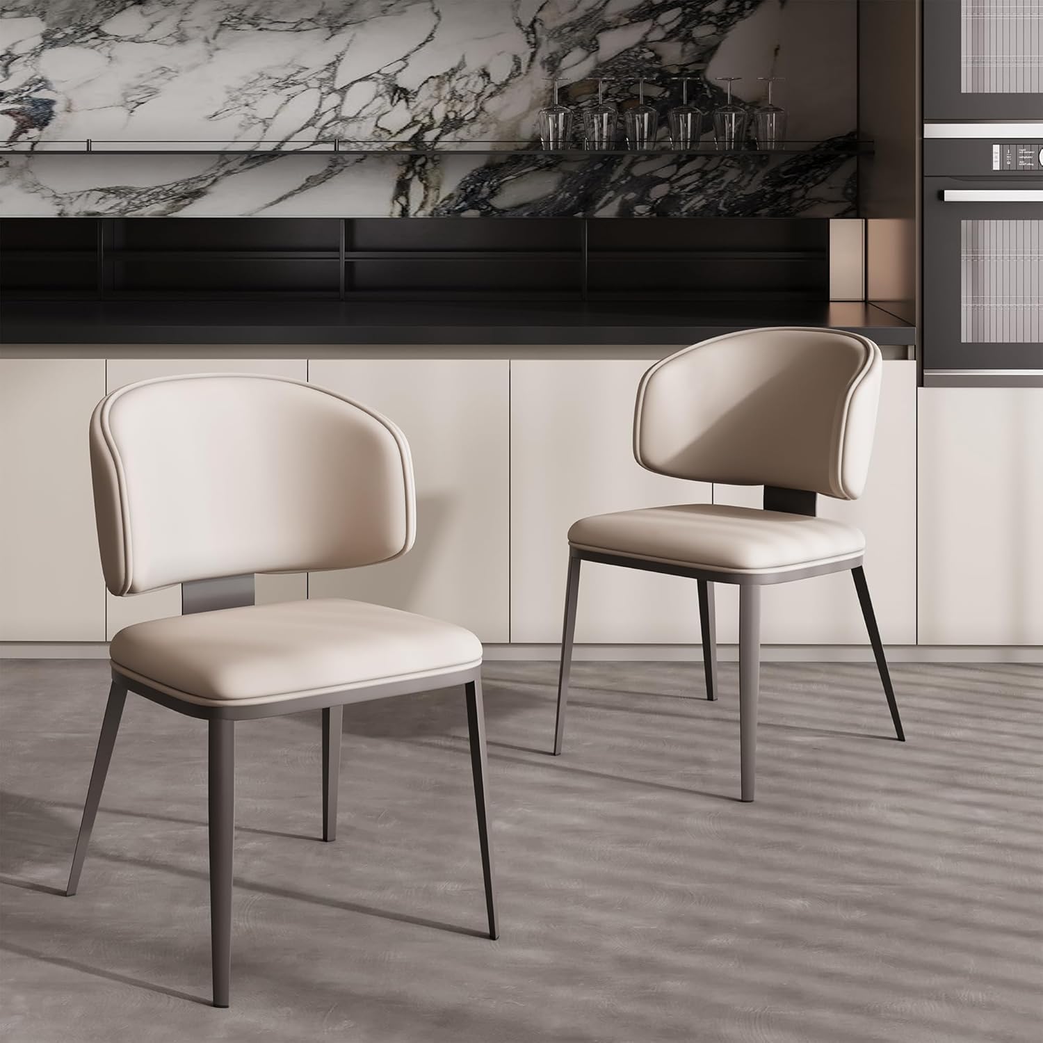 dining chairs modern high backrest comfortable, fashion upholstered kitchen chair armless dinner chair with metal legs for all rooms (light grey, set of 2)